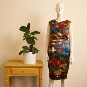 Ceme London Abstract Print Draped Midi Dress