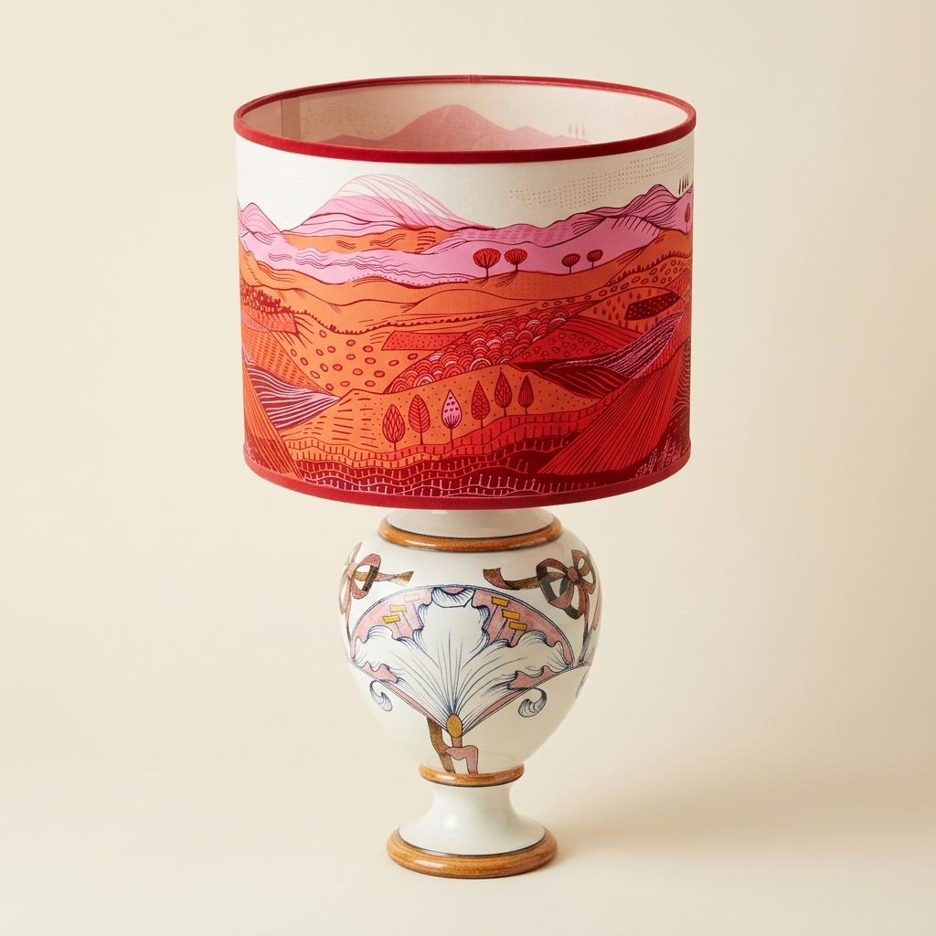 Hand Painted Pink Landscape Italian Lampshade