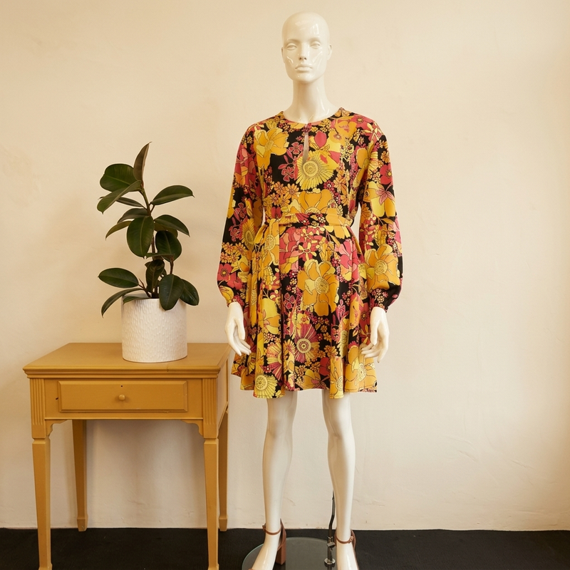 JDY Retro Flower Power Tie-Waist Mini Dress