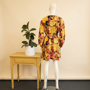 JDY Retro Flower Power Tie-Waist Mini Dress