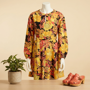JDY Retro Flower Power Tie-Waist Mini Dress
