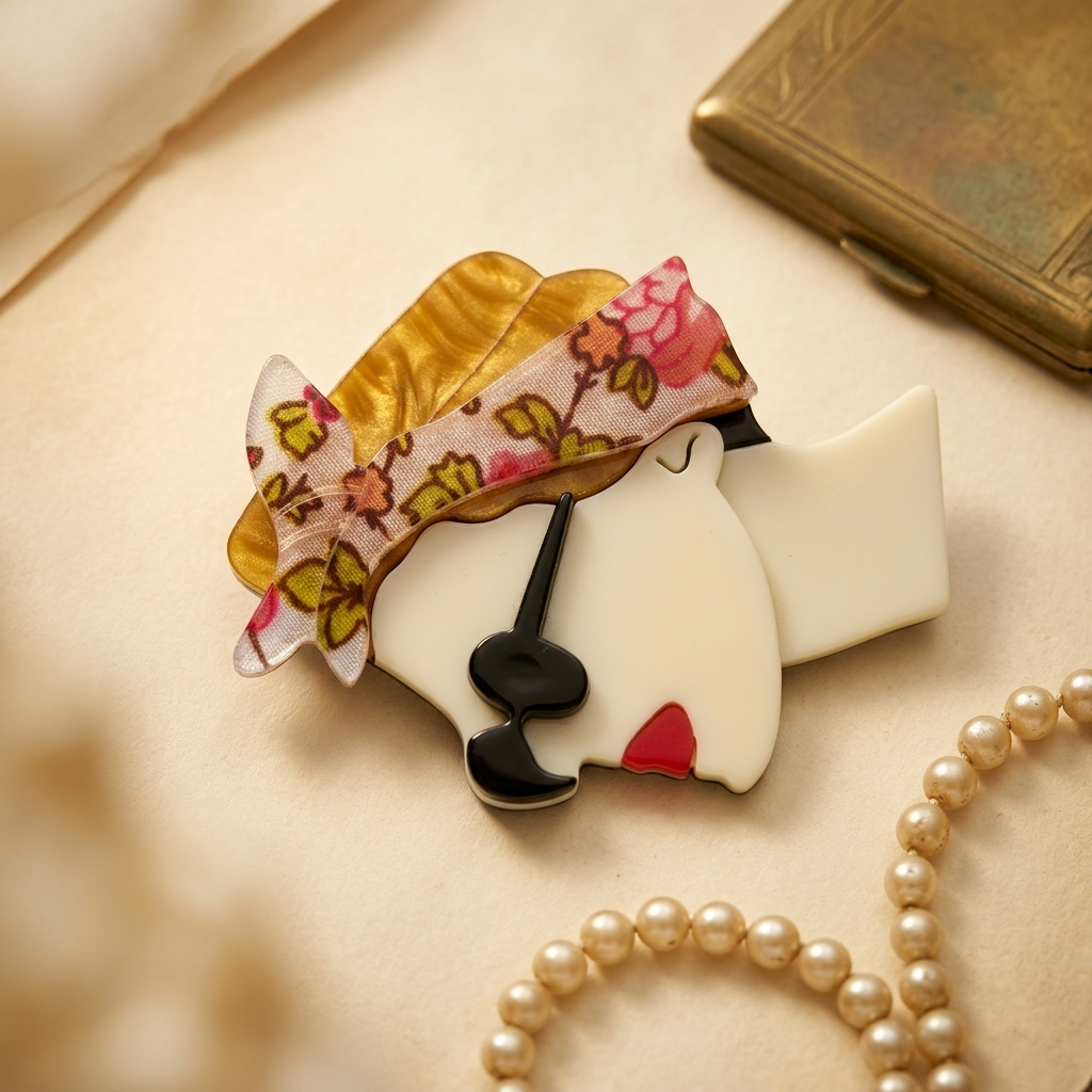 Unique Lady Face Vintage-Style Acrylic Brooch