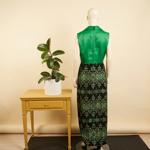 Vintage 1970s MKa Modell Green & Gold Brocade Maxi Dress