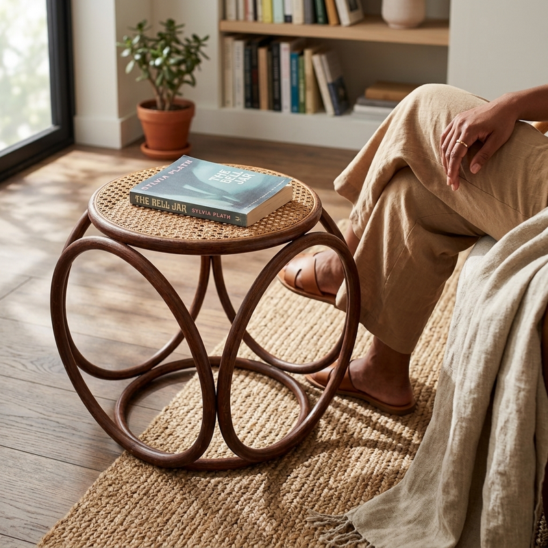 Vintage Bentwood & Cane Hoop Stool