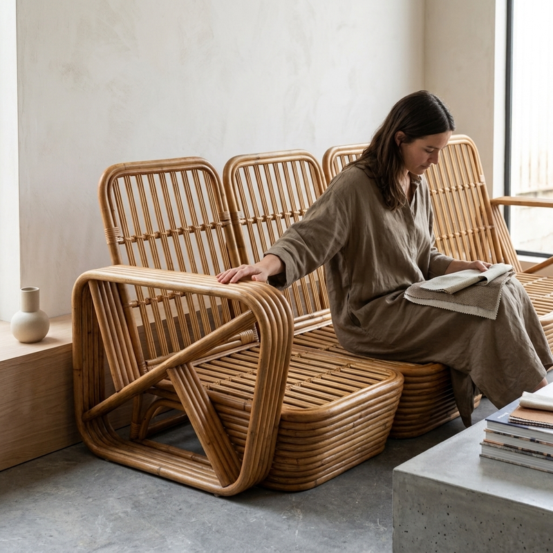 Paul Frankl 5-Strand Square Pretzel Rattan Suite
